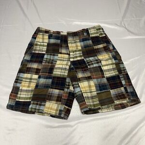 Izod Shorts Men 32 Madras Plaid Patchwork Madras Golf Flat Front Preppy 9"